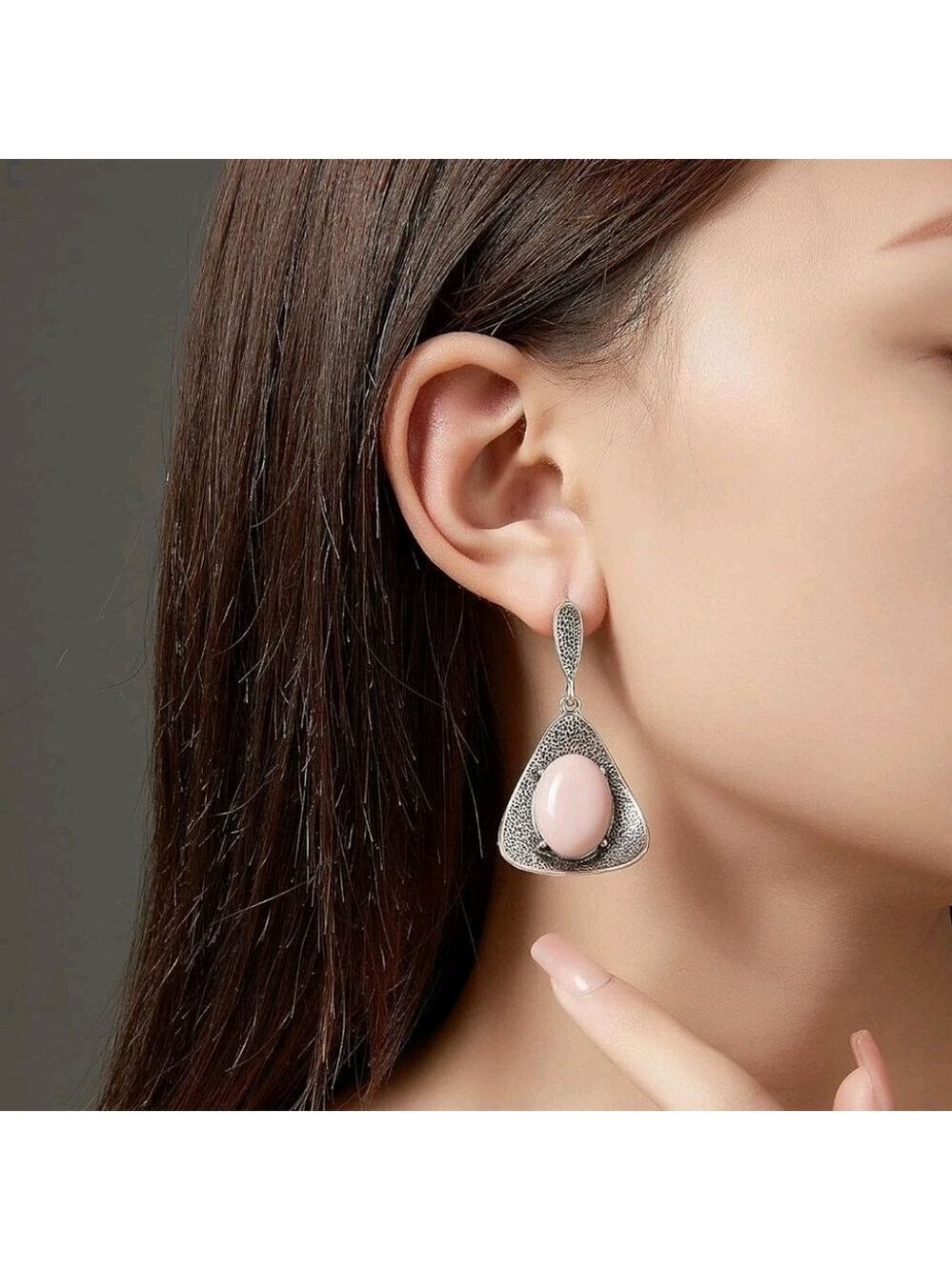Medieval Triangle Pink Agate Earrings